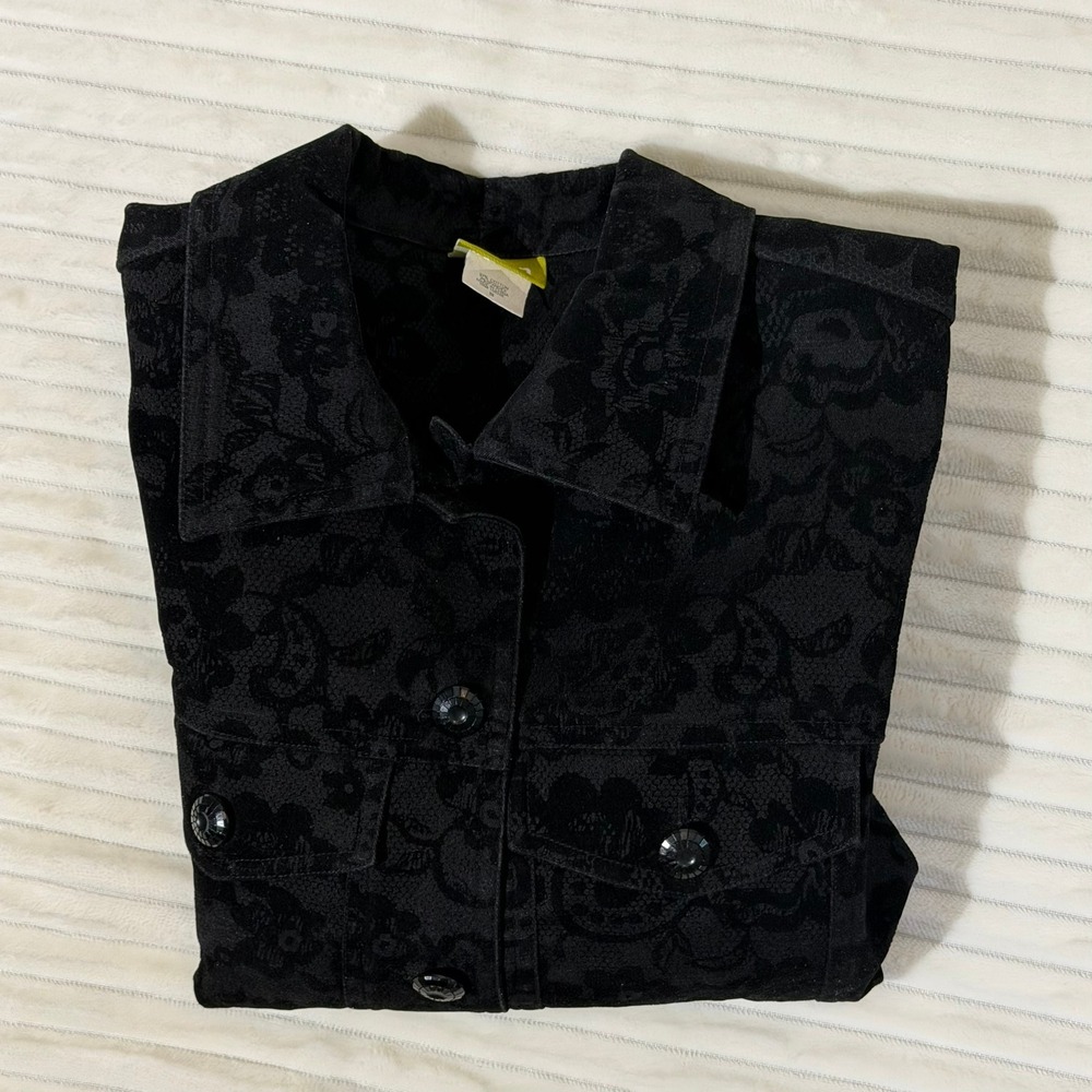 Acorn Womens Black Lace Imprinted Velvet Button Up Jacket Floral Small‎ RN106256